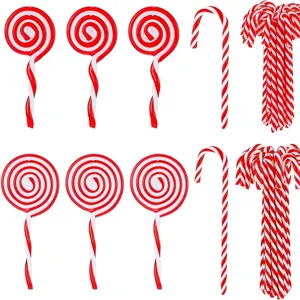 Ornements Suspendus pour Arbre de Noël Décorations de Canne à Sucre en Plastique Rayé Rouge Blanc Vert Fête de Noël Décoration de Maison