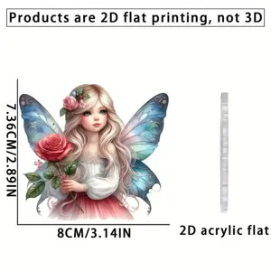 Pendentif ornement de fée en acrylique 2D avec ailes de papillon et rose pour décoration auto.
