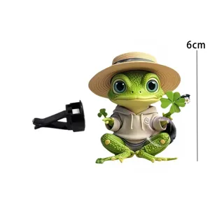 Linda rana clip de salida de aire para coche aroma adorno, sombrero de paja decoración 6cm.