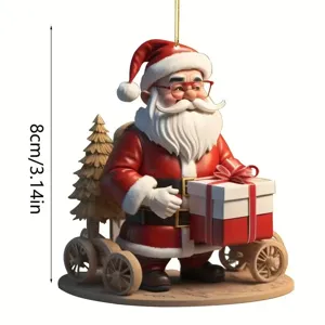 Acrylic Santa Claus Christmas Tree Hanging Ornament Cute Gift Cartoon Flat Pendant Xmas Home Party Decoration