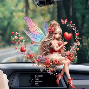 Ornement suspendu de voiture de fée rose en acrylique, pendentif ange mignon pour décor auto