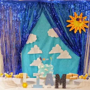 Blue tinsel curtain party backdrop birthday background decoration shiny fringe curtain.