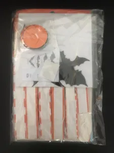 Halloween party decoration set featuring PVC 3D bat wall stickers and paper fan flowers.