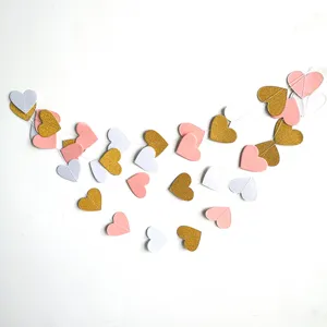 Heart paper garland for wedding birthday party decoration hanging pink and gold glitter hearts