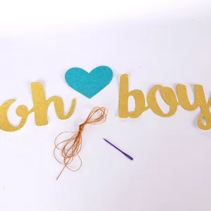 Glitter paper banner oh boy letter cards with string and needle for baby shower party decor