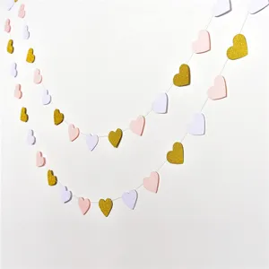 Close up detail scene of paper heart garland for party wedding hanging decoration