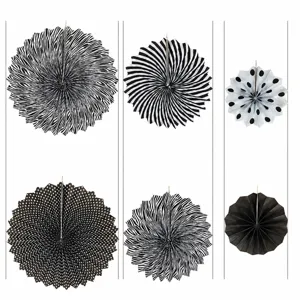 Halloween paper fan flowers set detail size chart showing 16 inch 12 inch and 8 inch decor.