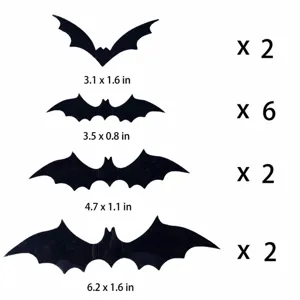Halloween bat wall stickers 3D PVC scary spooky party home decor assorted sizes set of 12