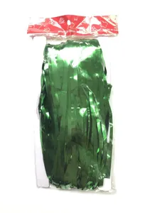 Green foil fringe curtain for party wedding and birthday backdrop decoration, shiny metallic tinsel.