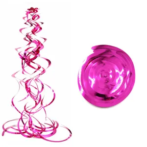 Pink PVC spiral hanging swirls and party decoration streamers for Valentine's Day events.