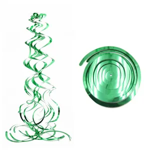 Green metallic PVC swirl hanging decorations party ceiling streamers set of two shapes display