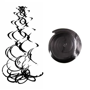 Detailed view of black PVC hanging swirl decoration, showing coiled and extended states for party.