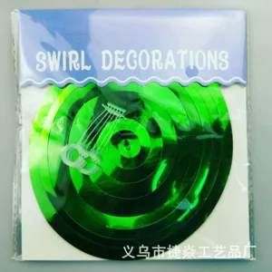 Green PVC swirl hanging decorations for holiday party ceiling decor and celebration events.
