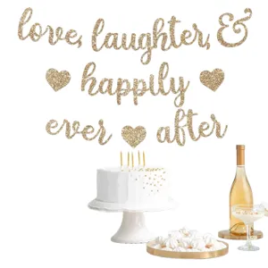 Banner di nozze dorato glitterato decorazione festa amore risata felice segno appeso decoro