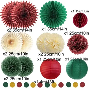 Christmas paper fan decorations set for party background wall hanging decor 15-35cm items