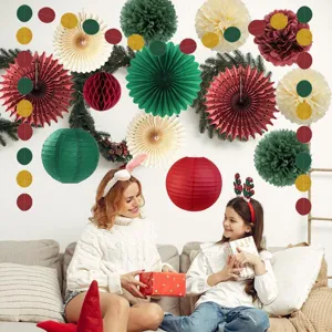 Christmas paper fan flower ball set hanging party background wall decoration supplies.