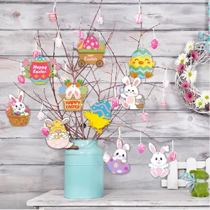 Pâques en bois suspendus ornements mignon lapin poussin oeuf fête décoration ensemble