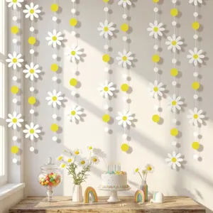Daisy Paper Garland Banner Yellow White Circle Dots Hanging Decorations For Birthday Party Room Wall Decor