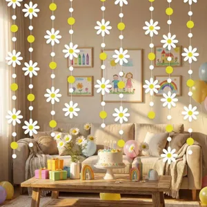 Hanging daisy and yellow circle garland party decoration, perfect for room and birthday setup.