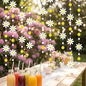 4m daisy and circle paper garland banner for party background wedding home decor hanging.