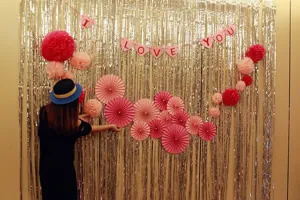 Silver tinsel curtain backdrop for party wedding birthday celebration stage 3m long.