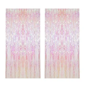 Lot de rideaux à franges métallisées iridescentes, idéal pour fête et mariage décor.