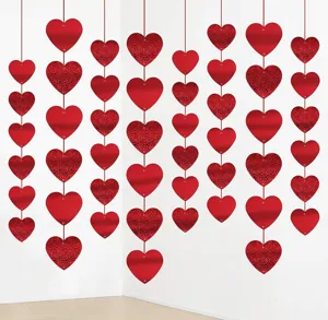 Valentine red heart hanging garland string decor romantic wedding party backdrop decoration items