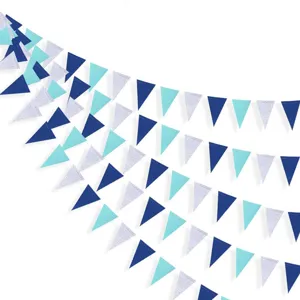 Blue silver triangular bunting garland flags for graduation party background wall decoration 3m