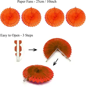 Decorative orange paper fans 25cm 10inch for wedding party celebration and hanging decor