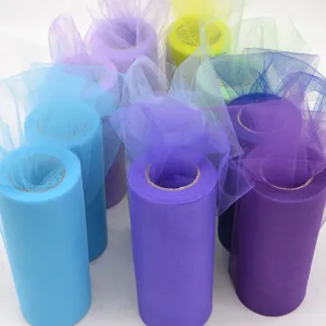 Colorful tulle rolls for tutu skirts, wedding party table decorations, and DIY crafts.