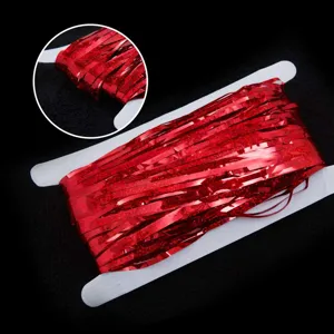 Red laser tinsel fringe curtain for wedding party background decoration, shiny foil streamers.