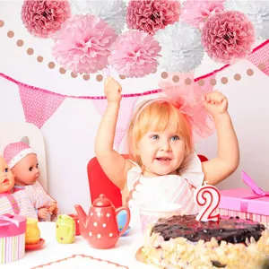 Party paper flower balls and pink rose gold bunting garland set for birthday decorations