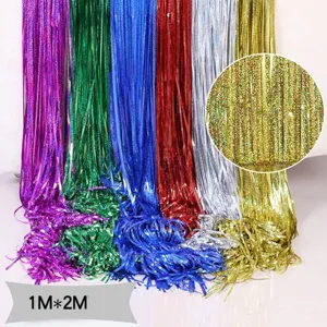 Laser foil fringe curtain metallic tinsel backdrop for wedding birthday party decoration 1mx2m