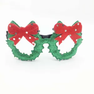 Christmas novelty glasses festive glitter wreath frames red bow party eyeglasses holiday costume