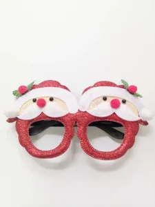 Santa Claus decorative glasses detail view, red glitter frame and cute festive party accessory