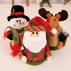 Set portaoggetti in peluche di Natale, graziosa decorazione da tavolo renna e pupazzo.