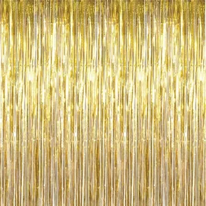 Thick gold tinsel fringe curtain 1x2m metallic foil door curtain for party decoration backdrops