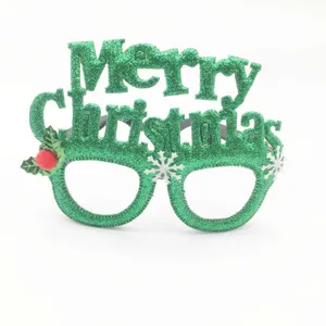Green glitter Merry Christmas party glasses festive holiday props for kids adults