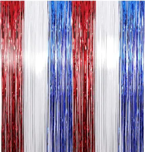 Red White And Blue Tinsel Curtain Metallic Foil Fringe Backdrop For Independence Day Party Decorations Home Decor