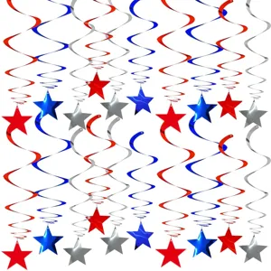 American Independence Day PVC Spiral Hanging Ornaments Red White And Blue Pentagram Swirl Garland Party Decor