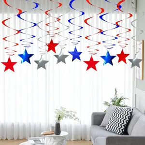 American Independence Day PVC hanging spiral decorations red blue white star swirls party decor