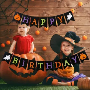 Halloween Geburtstag Banner Set schwarze Flaggen niedliche Kürbis Party Deko Zubehör.