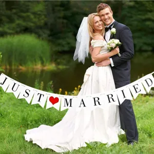 Wedding banner Just Married garland bridal party decoration supplies hanging banner flag
