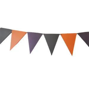 Halloween triangle bunting banner, black orange purple party flags for spooky festival decor.