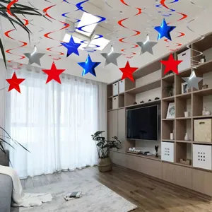 US Independence Day PVC spiral hanging decorations red blue white star party ceiling decor
