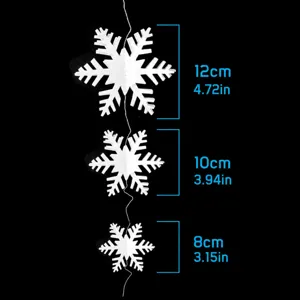 Snowflake string detail showing 12cm, 10cm, 8cm sizes for Christmas and New Year decor.