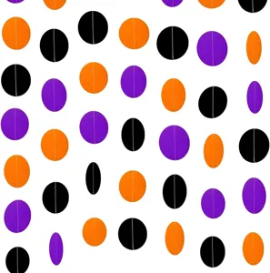 Guirlande Circulaire en Papier d'Halloween Pois Ronds Noir Orange Serpentins Fête du Festival des Fantômes Bannière Suspendue