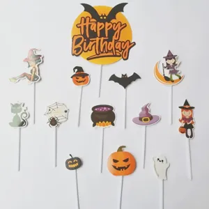 Decorazioni per Torta di Halloween Carta Strega Zucca Fantasma Decorazione Tavola Dessert Festa Compleanno