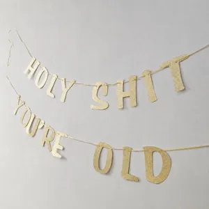Bannière de fête pailletée or guirlande suspendue drôle pour décoration d'anniversaire