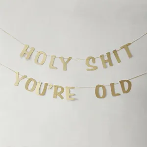 Gold Glitter Paper Banner Funny Old Birthday Party Hanging Decoration Novelty Letter Garland Celebration Supplies